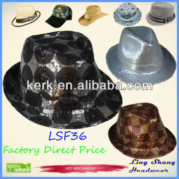 LSF36 Ningbo Lingshang Fashion Shining Sequins Algodón / Poliéster sombrero de tela fedora